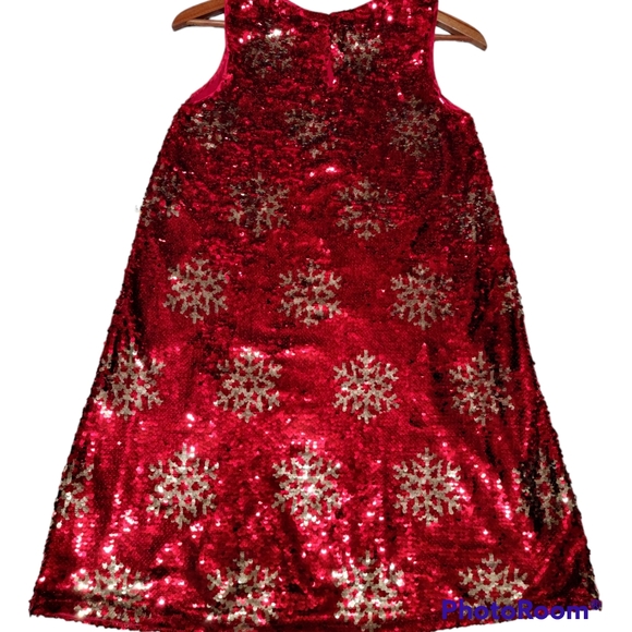 Cat & Jack Bright Red Flip Sequences Christmas Snowflakes XL 14-16 Dress - Picture 3 of 11